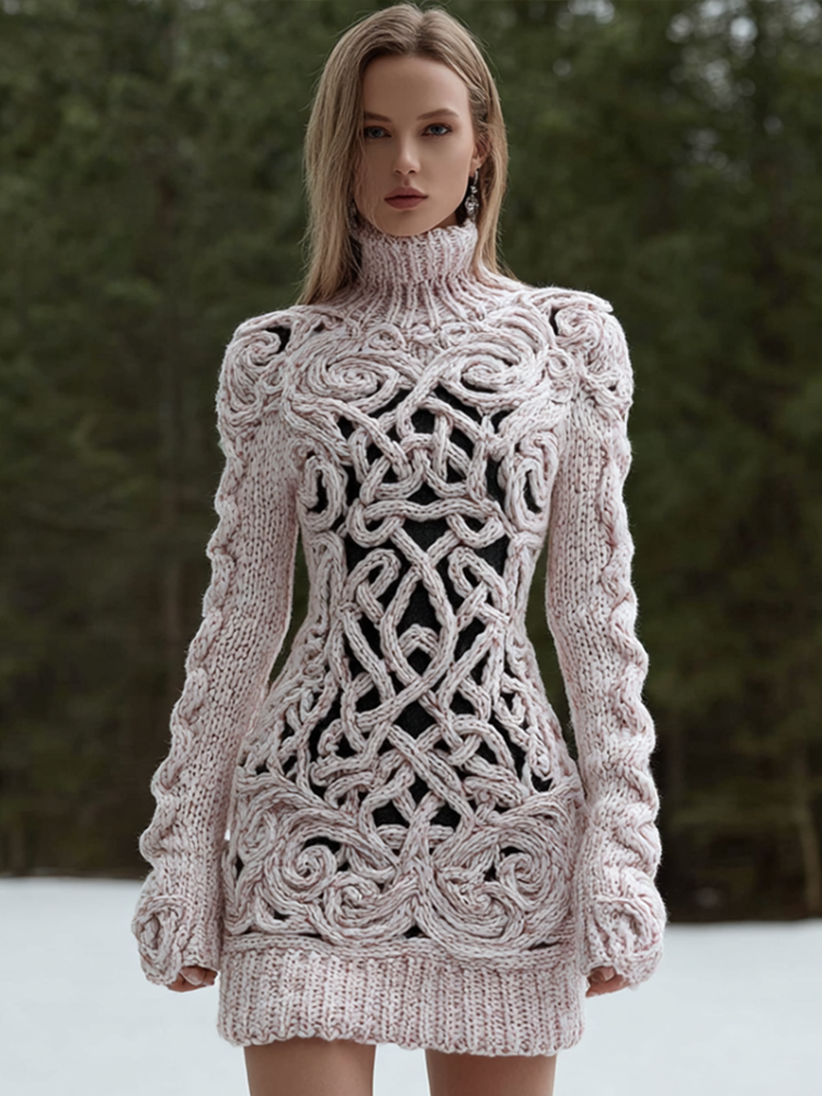 Viking Style Winter Women's Warm High Neck Knitted Sweater Dress artswardrobe