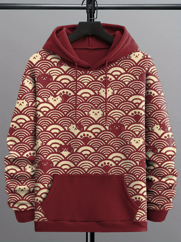 Men's Japanese Art Cat Print Vintage Hoodie elevenforest