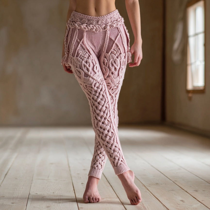 Vintage Viking Celtic Knot Art Knit Jacquard Cozy Leggings artswardrobe