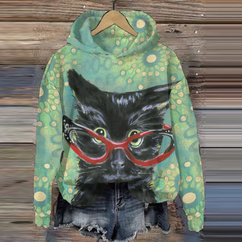 Women'S Fun Funny Kitten Print Hoodie elevenforest