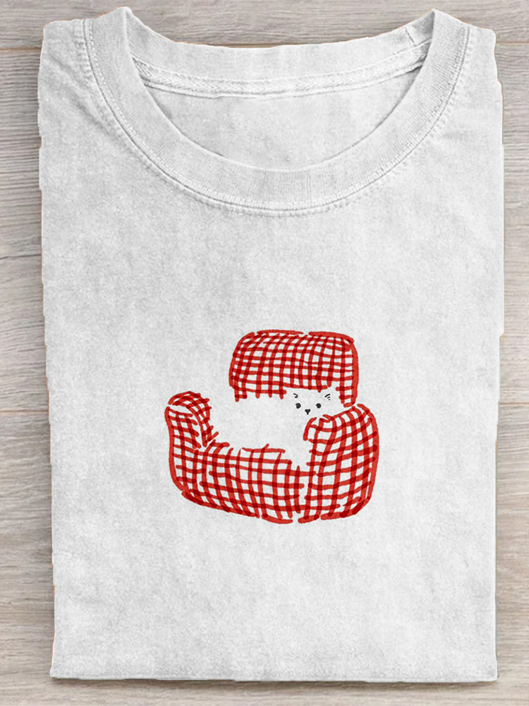 Funny Cat Art Print Crew Neck Comfy T Shirt elevenforest