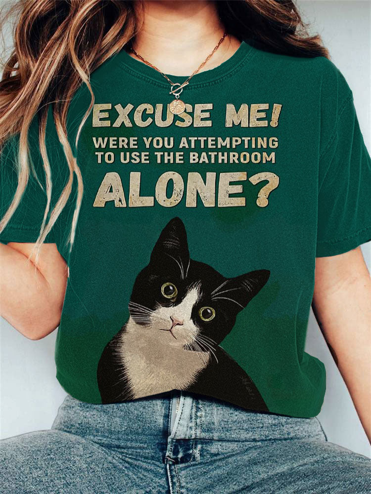 Women's Casual Funny Black Cat Print T-shirt elevenforest