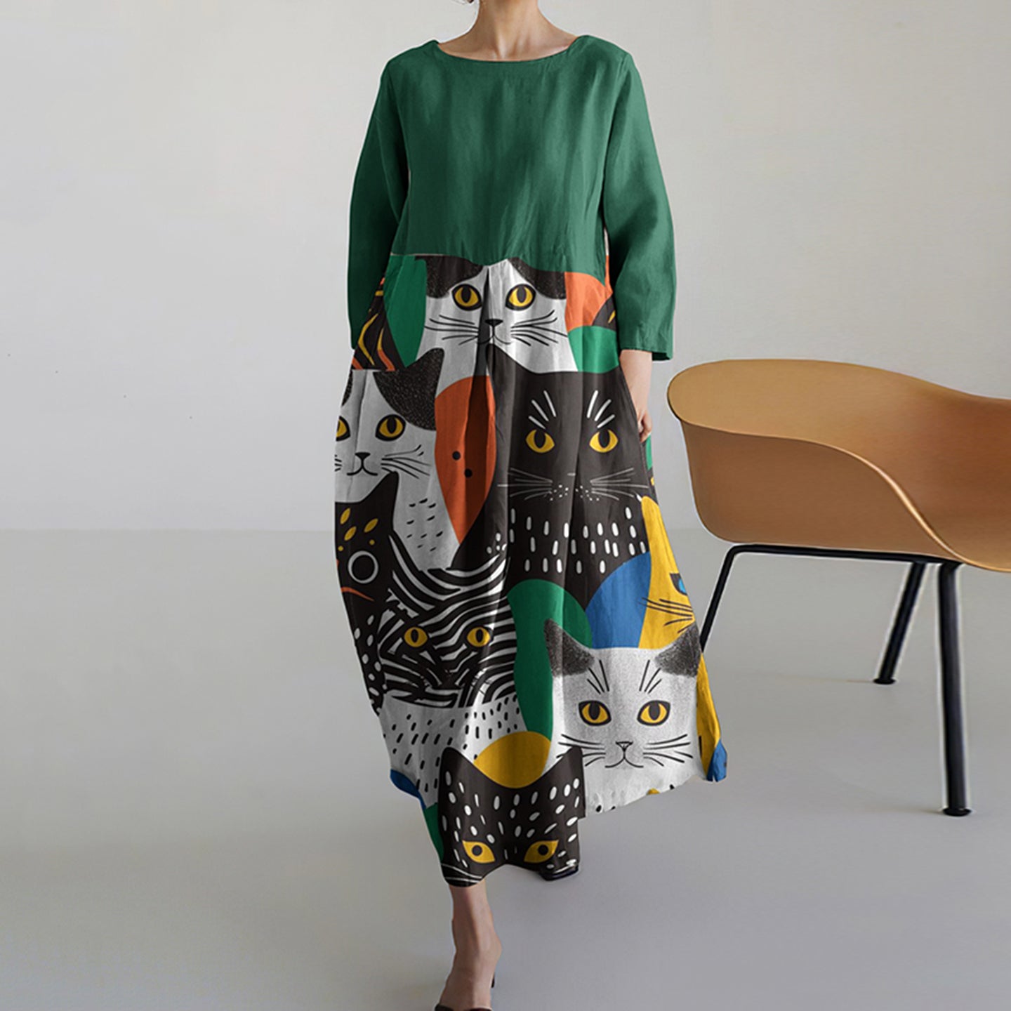 Colorful Cat Pattern Women's Dress elevenforest