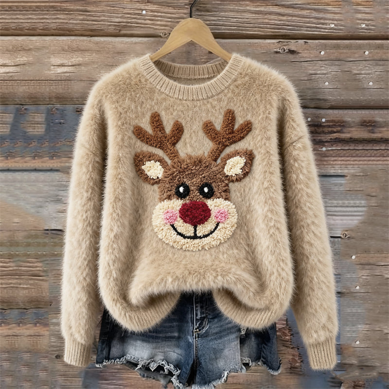 Lovely Fuzzy Reindeer Cozy Knit Sweater artswardrobe