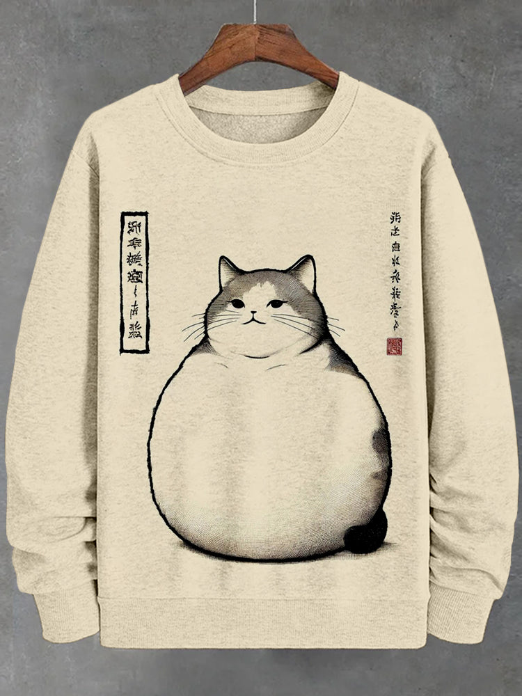 Men's Vintage Japanese Cat Art Comfy Sweatshirt elevenforest