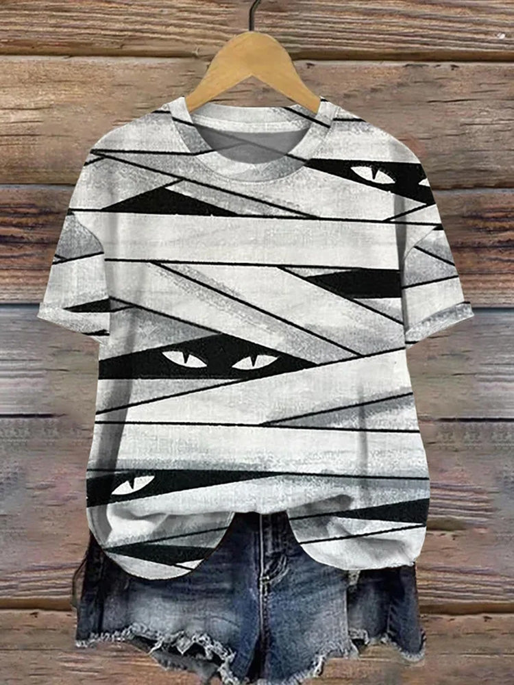 Women's Halloween Mummy Print T-Shirt elevenforest