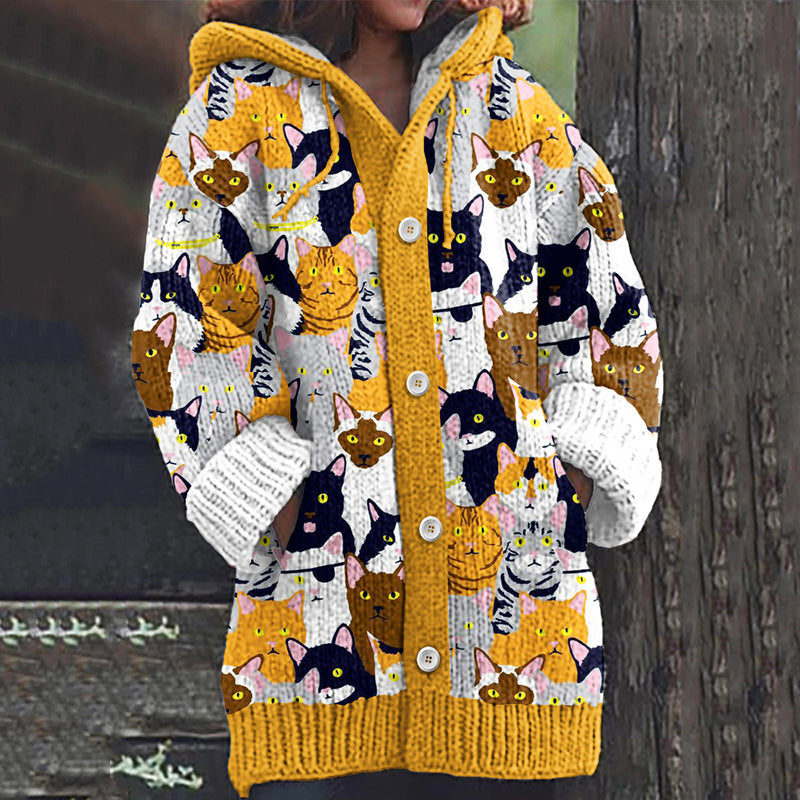 Funny Cat Print Women's Cardigan Sweater elevenforest