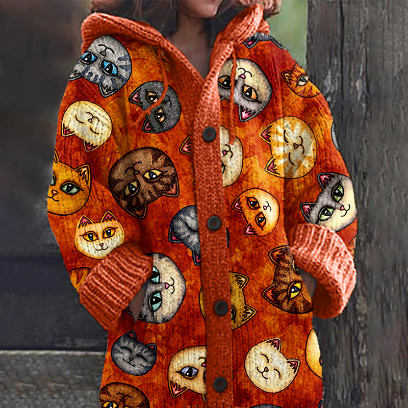 Retro Cat Pattern Knitted Jacquard Warm Sweater Cardigan elevenforest