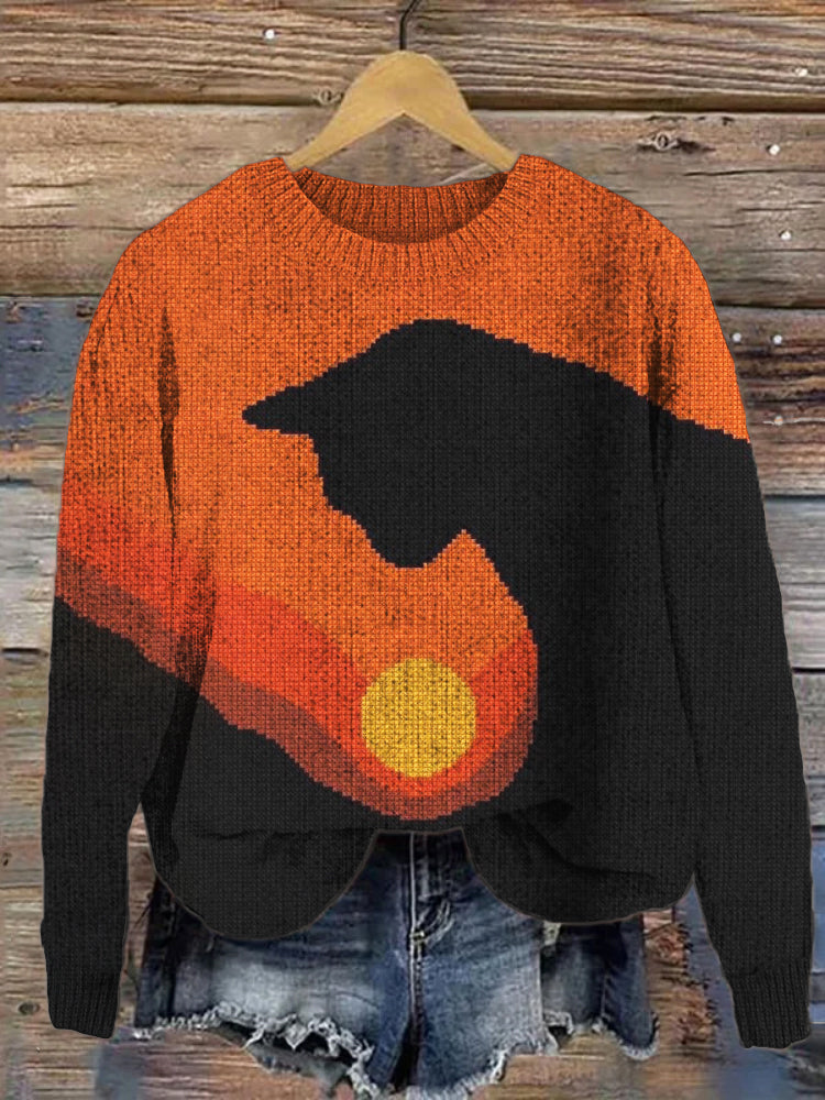 Sunset Cat Women's Cozy Sweater elevenforest