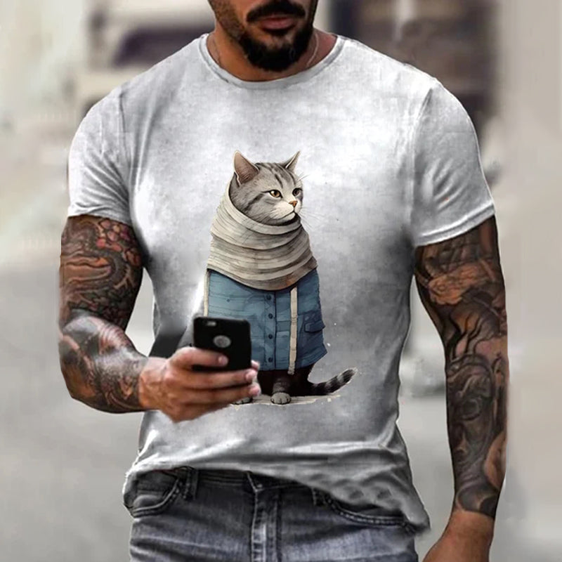 Men's Winter Cat Casual Short Sleeve T-Shirt elevenforest
