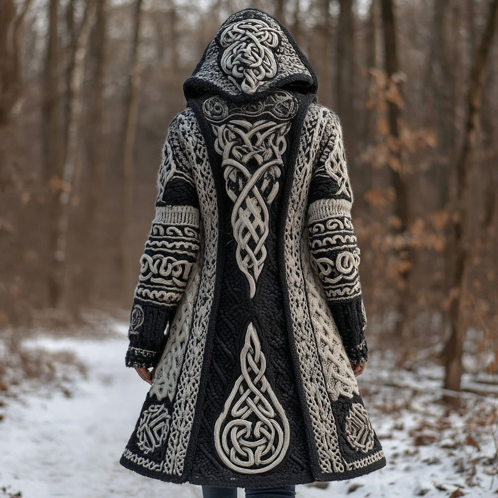 Women's Vintage Viking Celtic Knot Knit Long Sweater Jacket artswardrobe