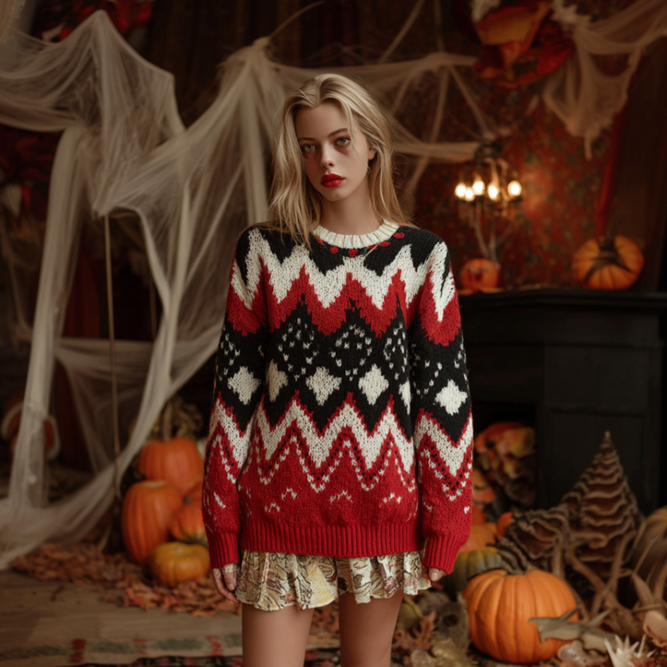 Gothic Style Lady Clown Style Retro Knitted Sweater artswardrobe