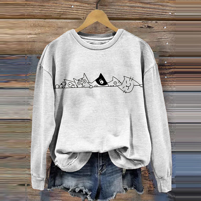 Lovely Simple Line Cats Art Vintage Cozy Sweatshirt elevenforest