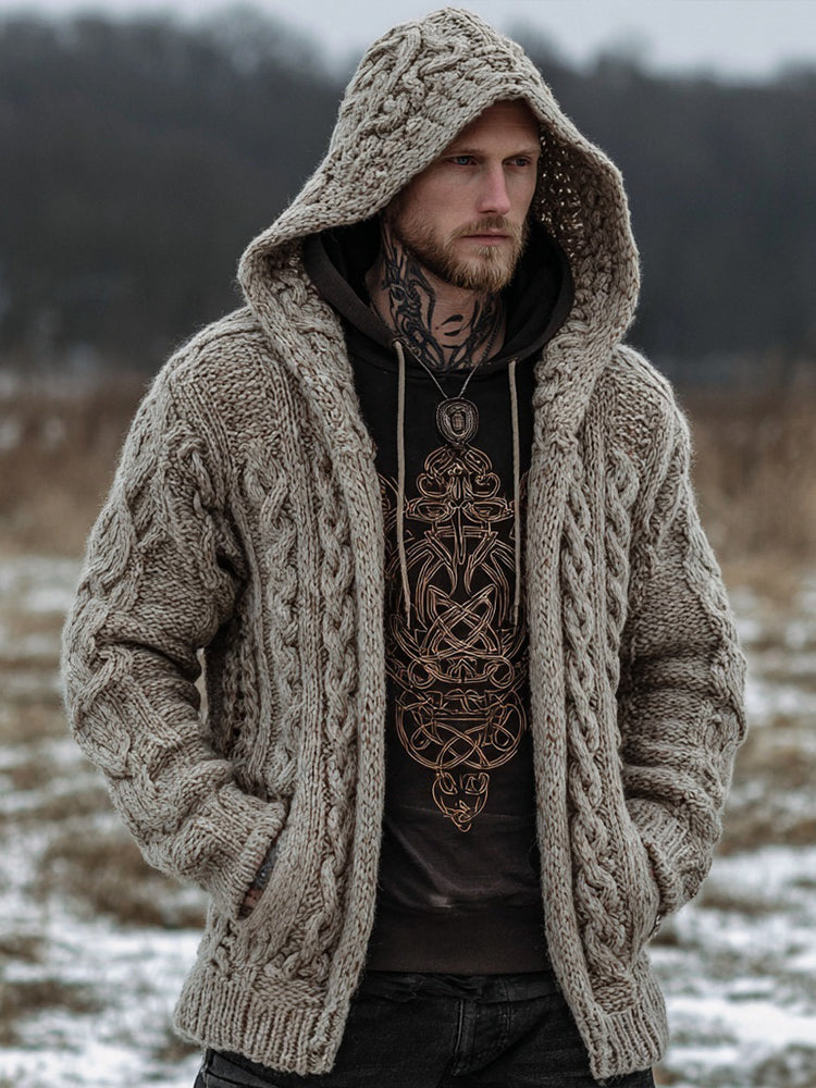 Men's Viking Celtic Knot Chunky Hooded Sweater Cardigan artswardrobe