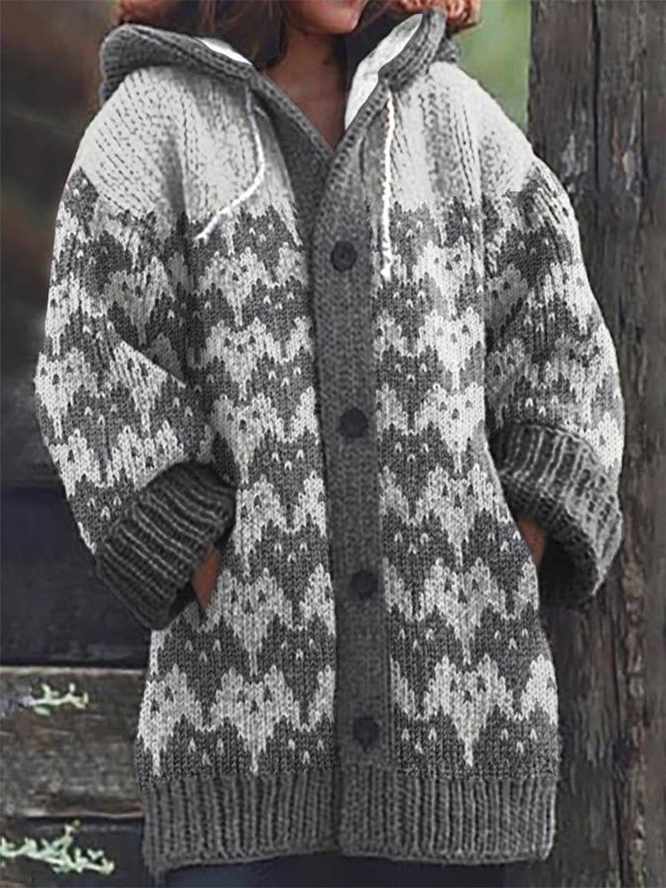 Women's Cat Casual Print Cozy Knit Cardigan elevenforest