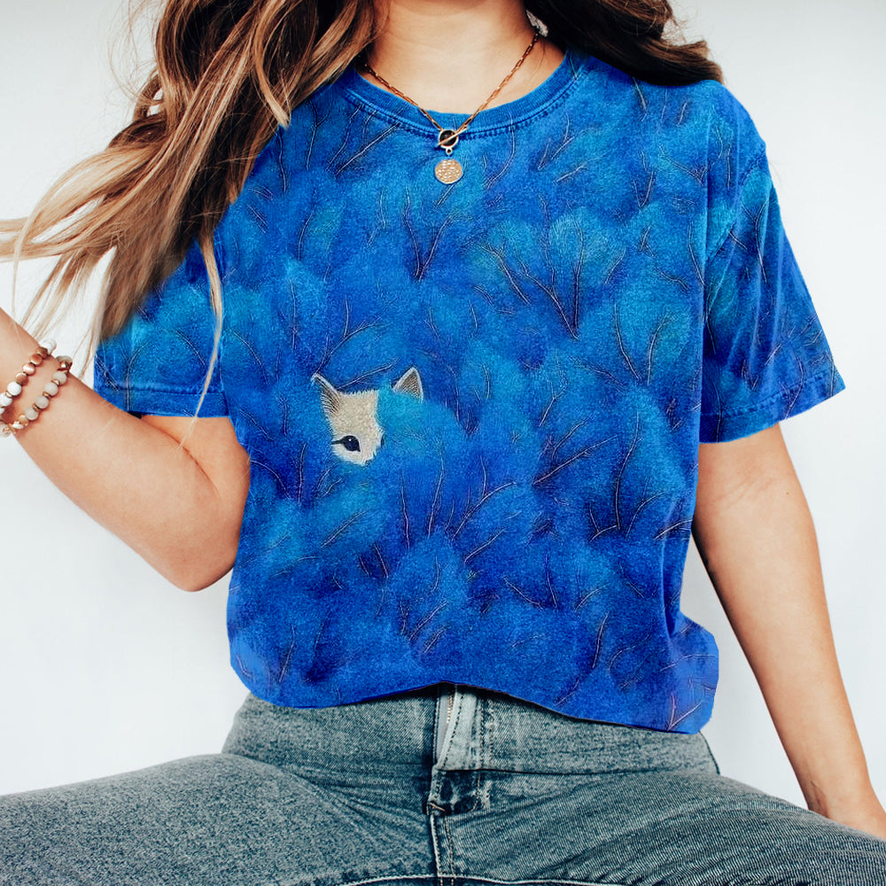 Cute Peeking Cat Pattern Vintage Washed T Shirt elevenforest