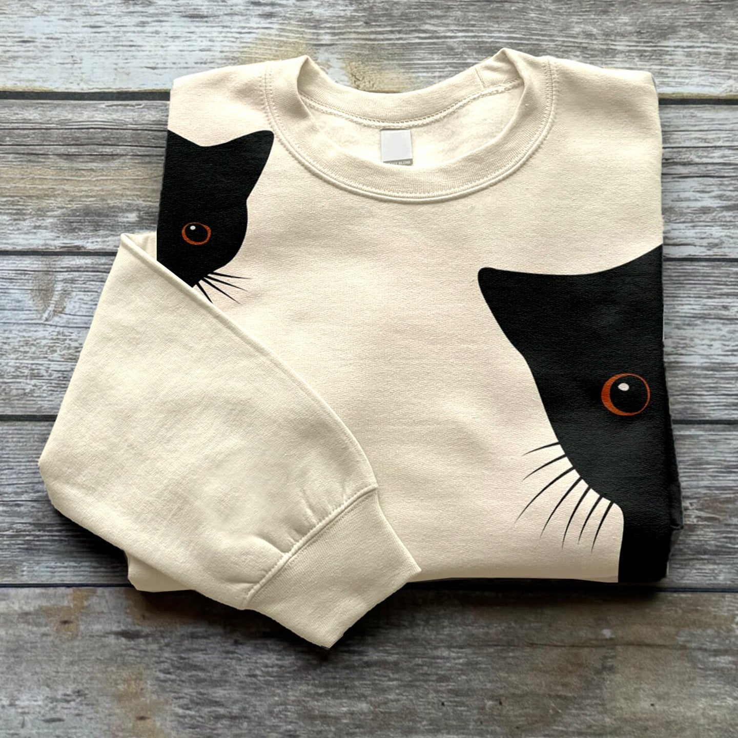 Vintage Black Cat Hide And Seek Print Ladies Sweatshirt elevenforest