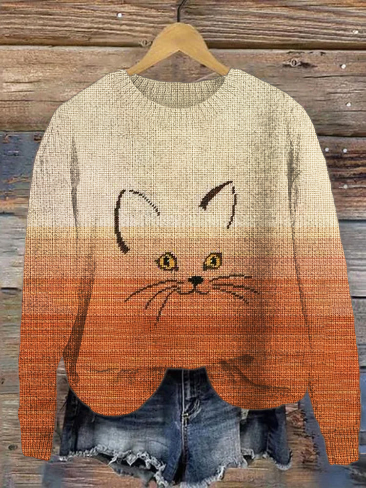Cat Emoji Gradient Women's Cozy Sweater elevenforest