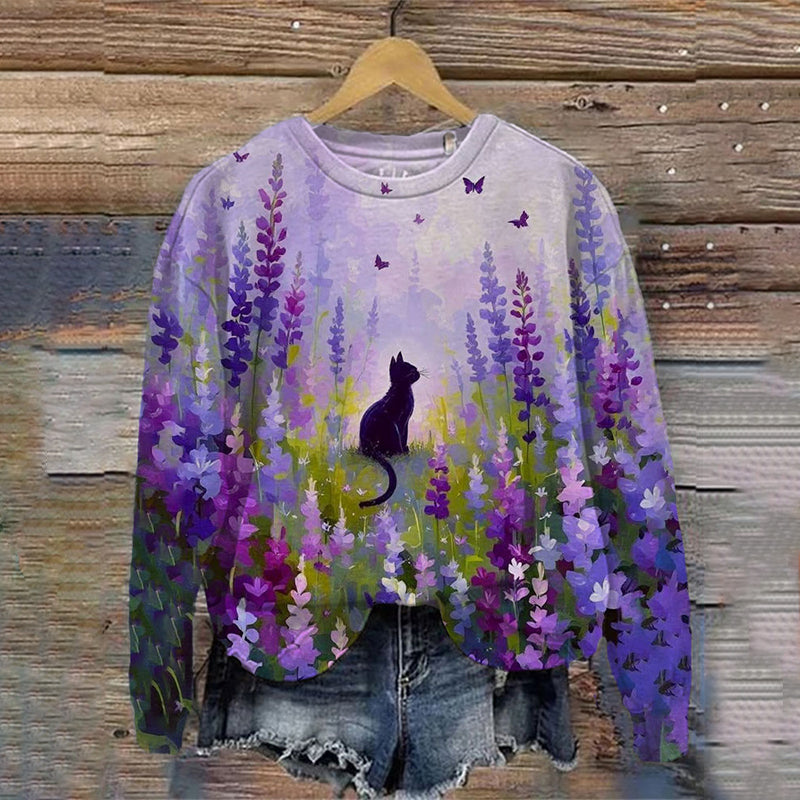 Women's Animal Forest Cat Graphic Print Comfortable Sweatshirt elevenforest