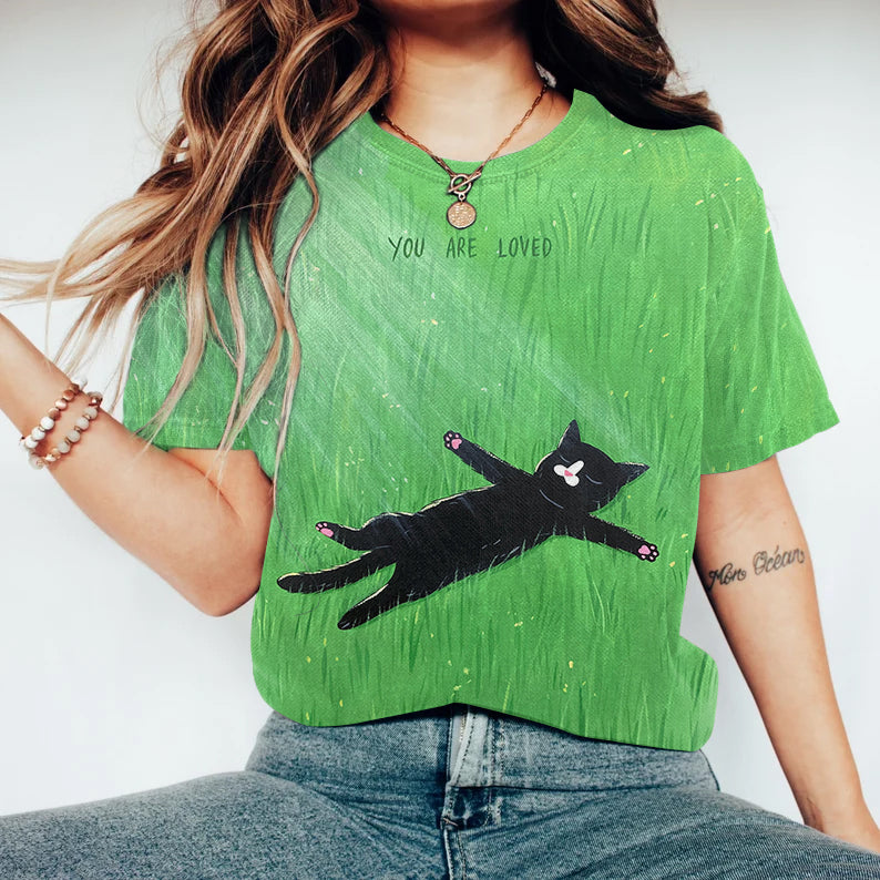 You Are Loved Cat Print T-Shirt elevenforest