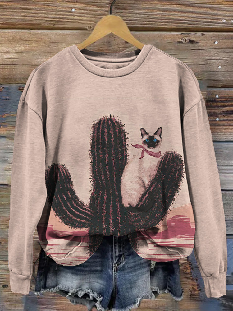 Siamese Cat Western Art Vintage Washed Sweatshirt elevenforest