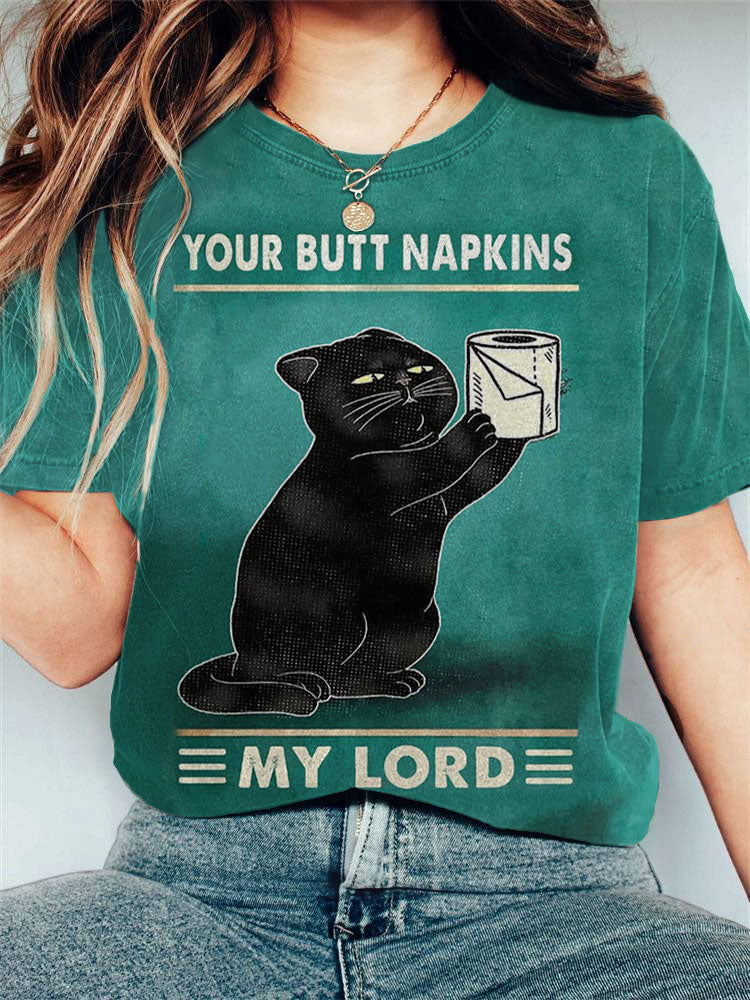 Women's Casual Funny Black Cat Print T-shirt elevenforest