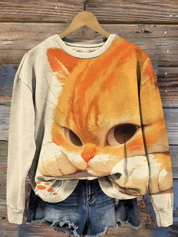 Cute Cat Art Pattern Crew Neck Comfy Sweatshirt elevenforest