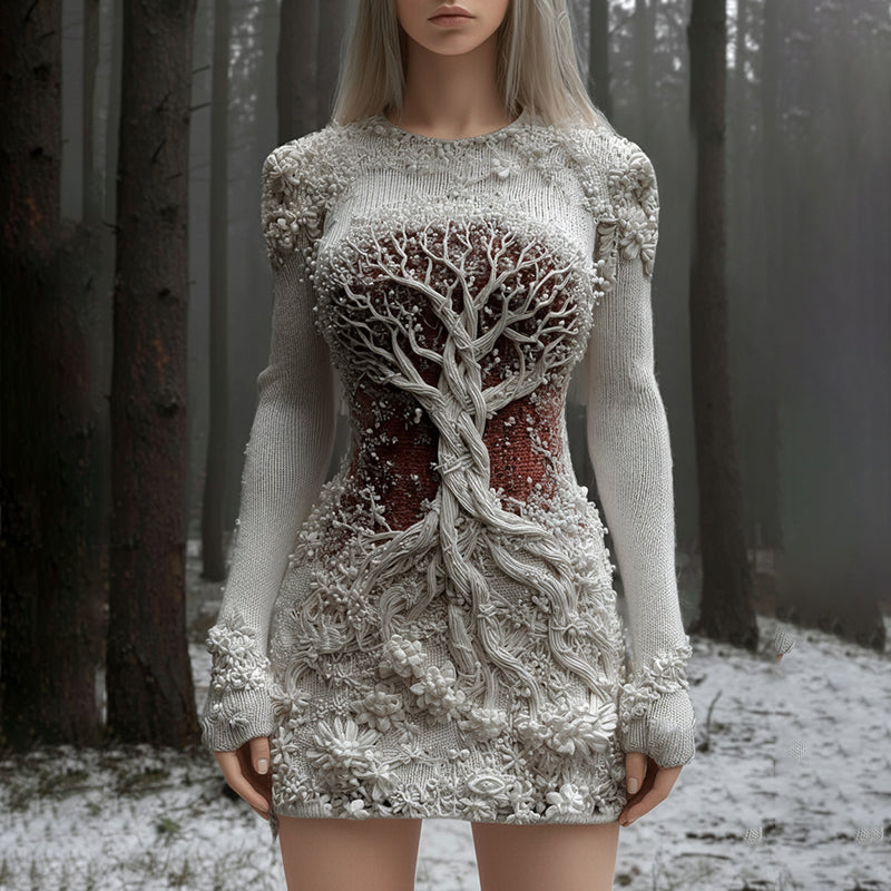 Women's Viking Celtic Knot Tree Of Life Artistic Chunky Knit Mini Skirt artswardrobe