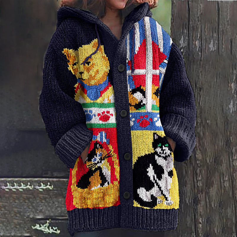 Vintage Cat And Dog Family Knitted Warm Sweater Cardigan elevenforest