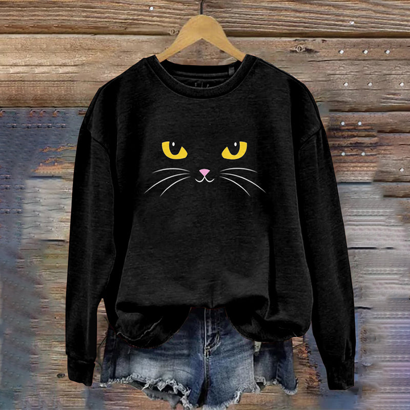 Women's Abstract Black Cat Art Painting Sweatshirt elevenforest