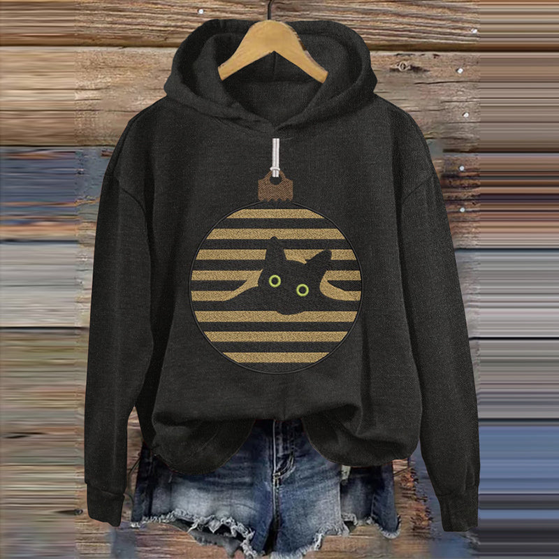 Retro Christmas Cat Casual Hoodie elevenforest