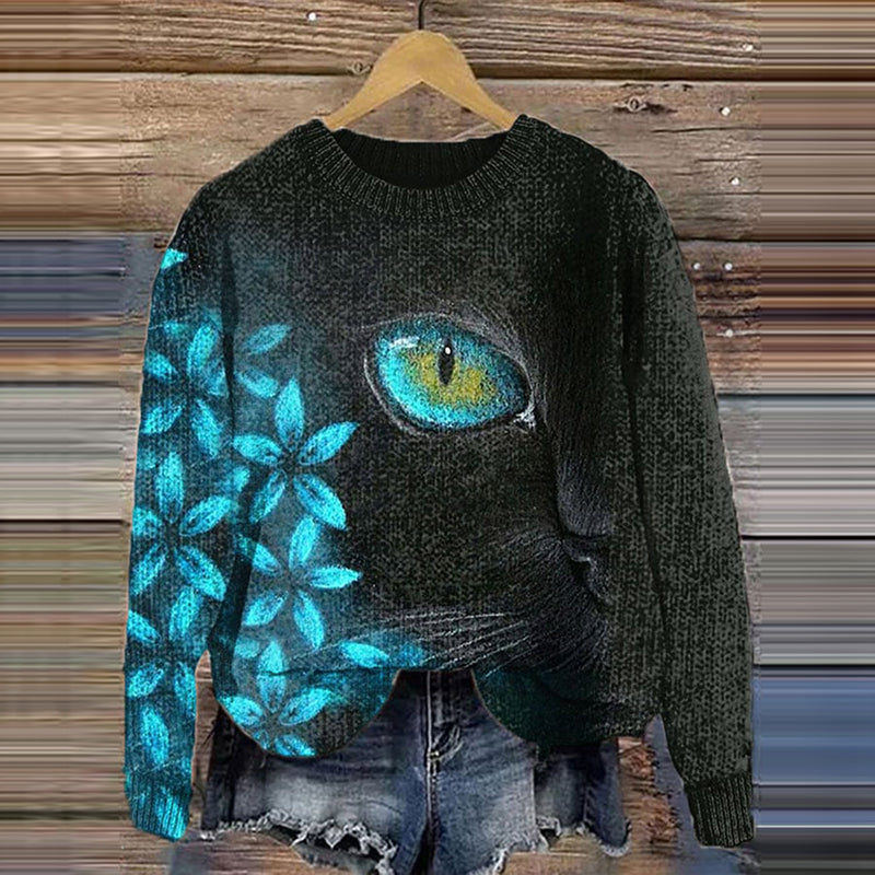 Women's Cute Dog Art Print Casual Sweater elevenforest