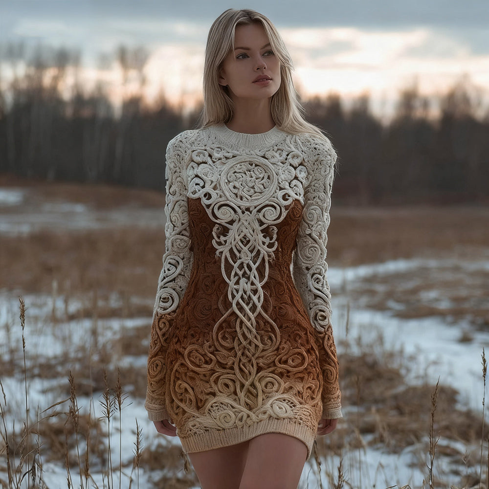 Viking Tree Of Life Vintage Gradient Mini Sweater Dress artswardrobe