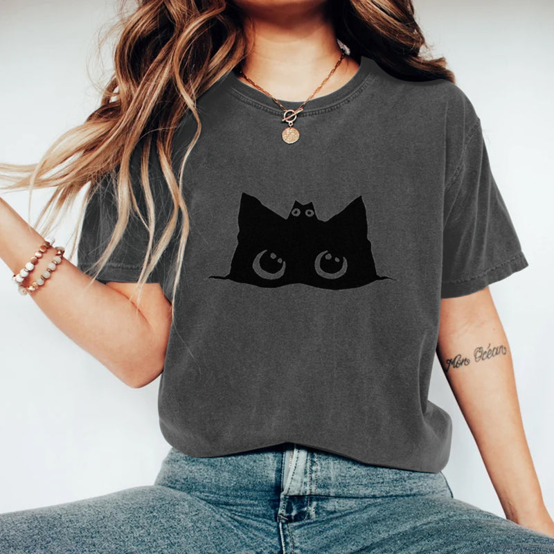 Abstract Creative Cute Black Cat Art Print T-shirt elevenforest