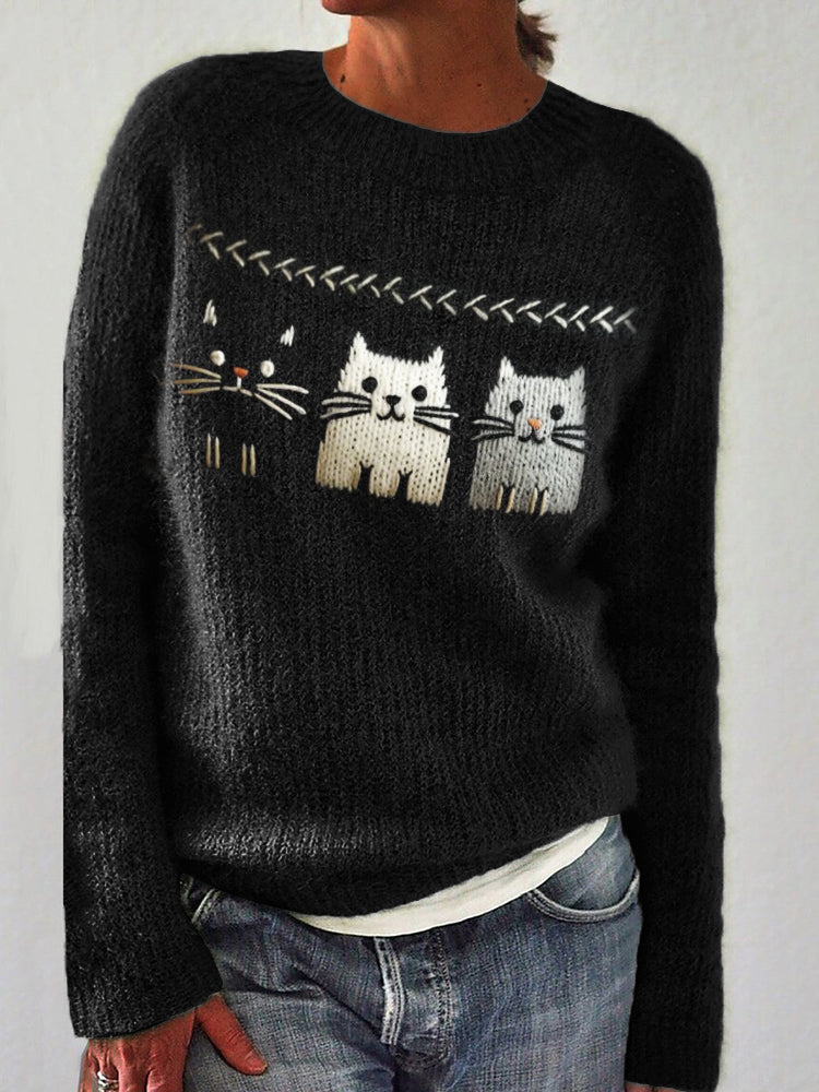 Lovely Cats Knit Art Cozy Sweater elevenforest