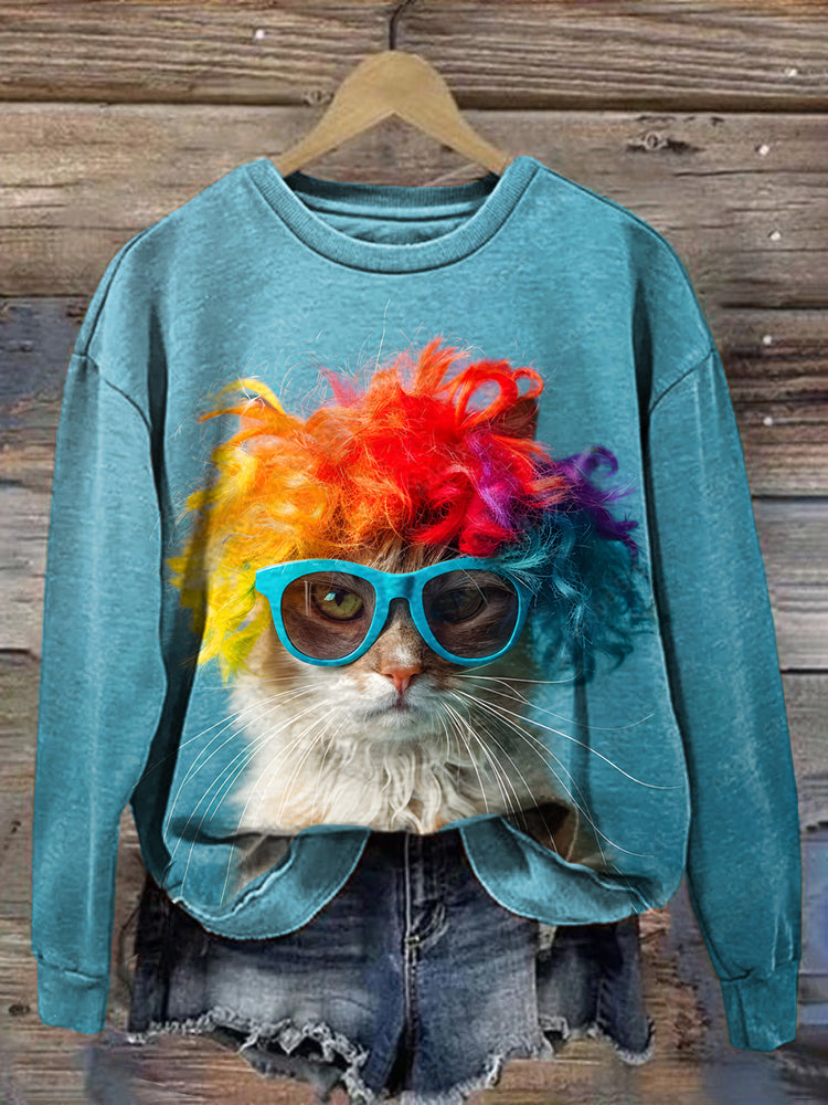 Cute Cat Art Print Cozy Sweatshirt elevenforest