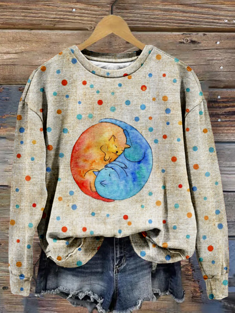 Yin Yang Cat Friends Art Vintage Washed Sweatshirt elevenforest