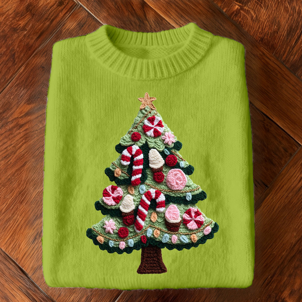 Cute Crochet Christmas Tree Embroidered Cozy Knit Sweater artswardrobe