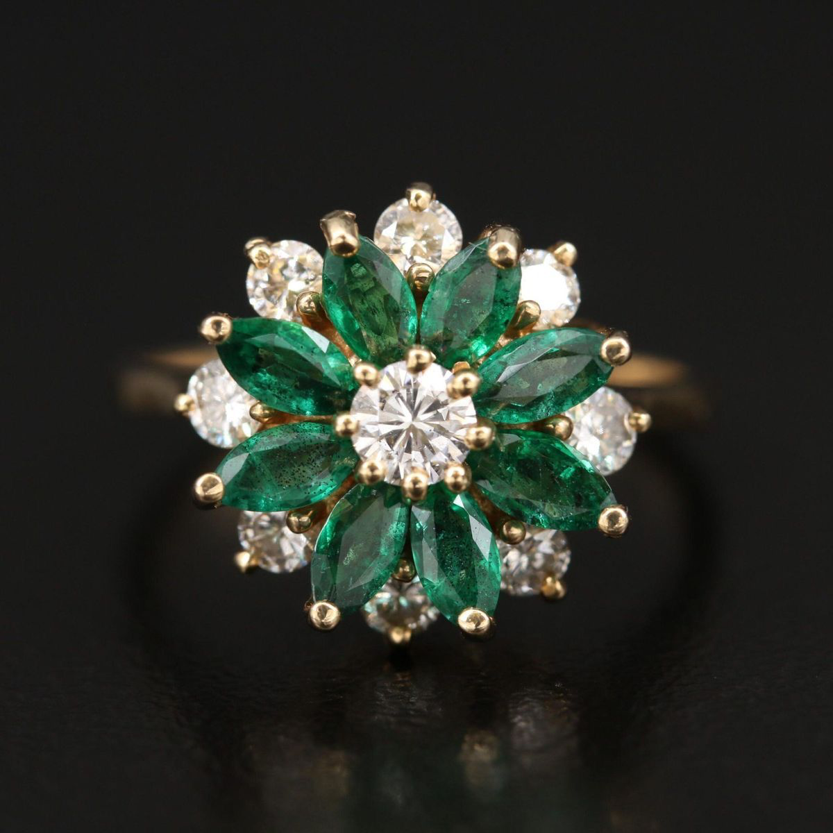 Emerald Daisy Cluster Ring