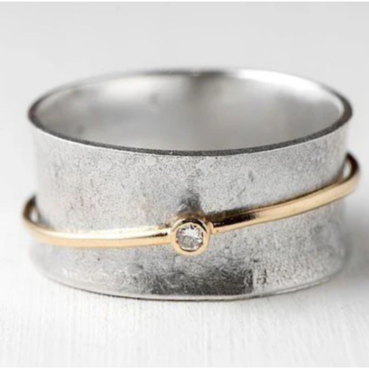 A Vintage Open Gold Bead Silver Ring