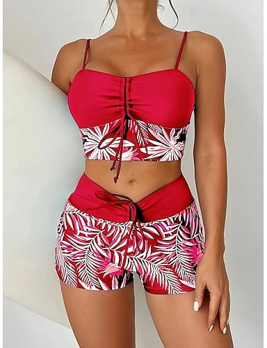 Swimwear Bikini 2 Piece Shorts Swimsuit Slim Backless Vacation Beach Wear V Neck Sleeveless Bathing Suits