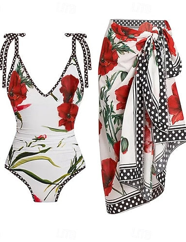 Swimwear One Piece Tankini Monokini Skirt Swimsuit Tummy Control High Waist Slim Backless Vacation V Neck Sleeveless Bathing Suits