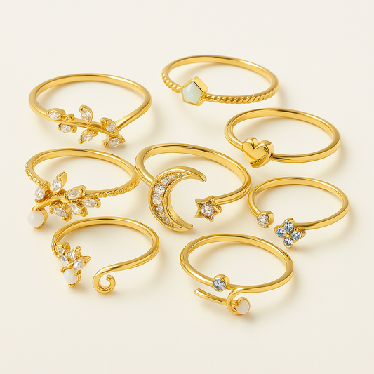 10 Pack Of Bohemian Silver And Gold Plated Rings