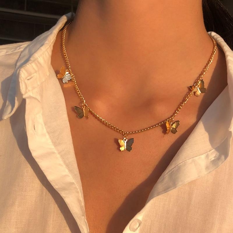 Silver And Gold Plated Butterfly Necklace