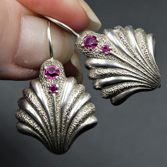 Shell Earrings With Purple Crystals