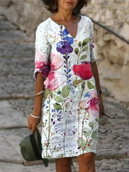 LD | Bedrukte midi-jurk met V-halslijn