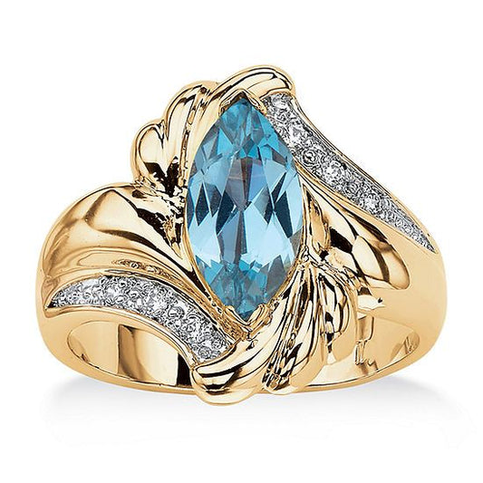 Blue Oval Zirconia Gold Cocktail Ring