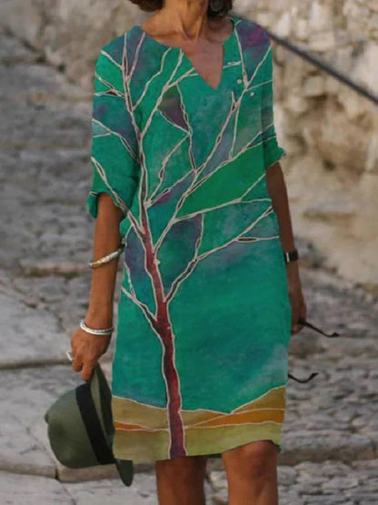 LD | Bedrukte midi-jurk met V-halslijn