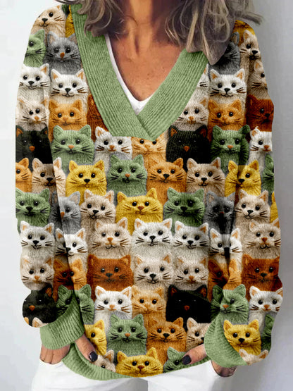 Colorful Cute Cats Embroidered Cozy Knit Sweater elevenforest