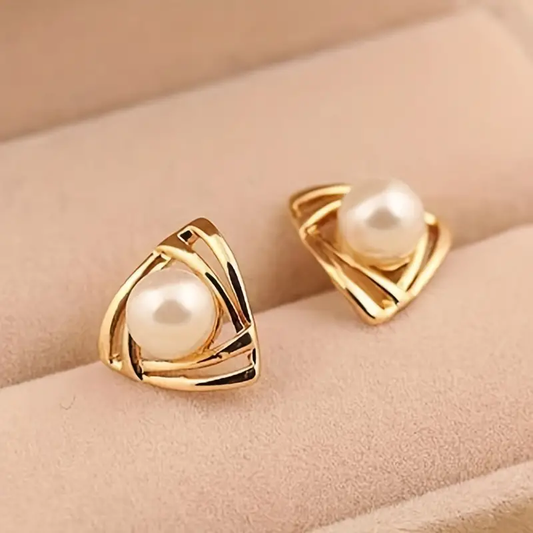 Elegant Pearl And Gold Earrings